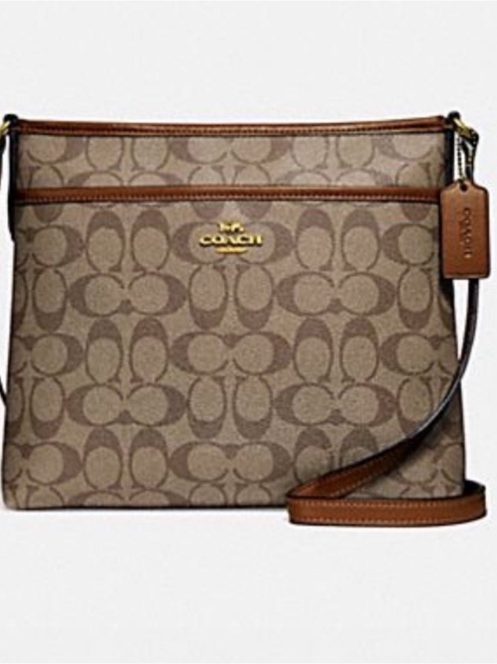 Coach Khaki and Saddle Brown Signature Crossbody